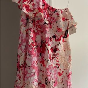 Design Lab one shoulder ruffle floral mini dress